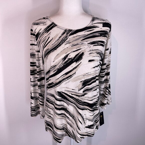 JM Collection NWT Black & White Embellished Blouse size Medium - Picture 1 of 4
